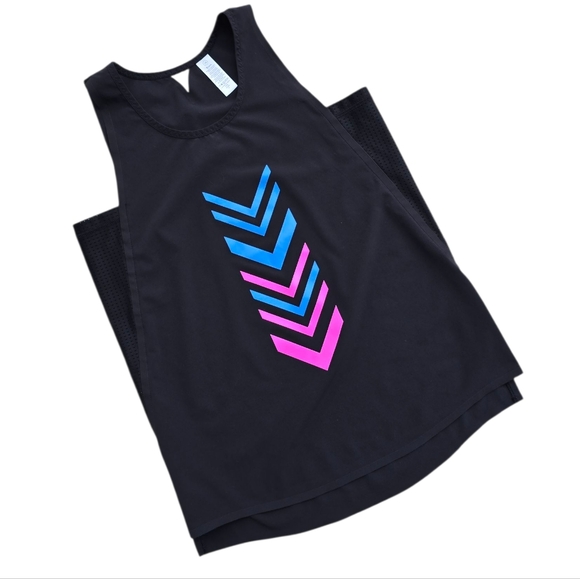Lululemon Ivivva Black Sleeveless Tank Top Pink Blue Chevron Detail Size 14 - Picture 1 of 4